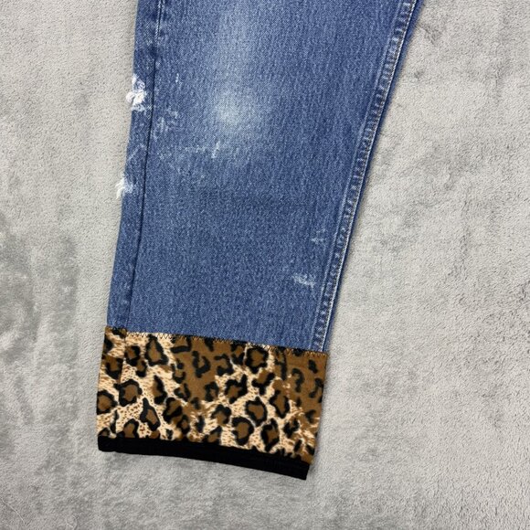 LEVIS 501xx Straight Leg Button Fly Womens Reworked Cheetah Print Denim Jeans 31 - Picture 6 of 10